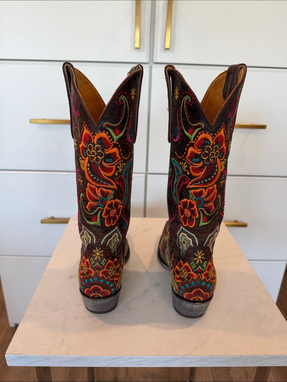 Old Gringo Brown Leather Western Boots with Multicolor Floral Embroidery - Picture 4 of 13